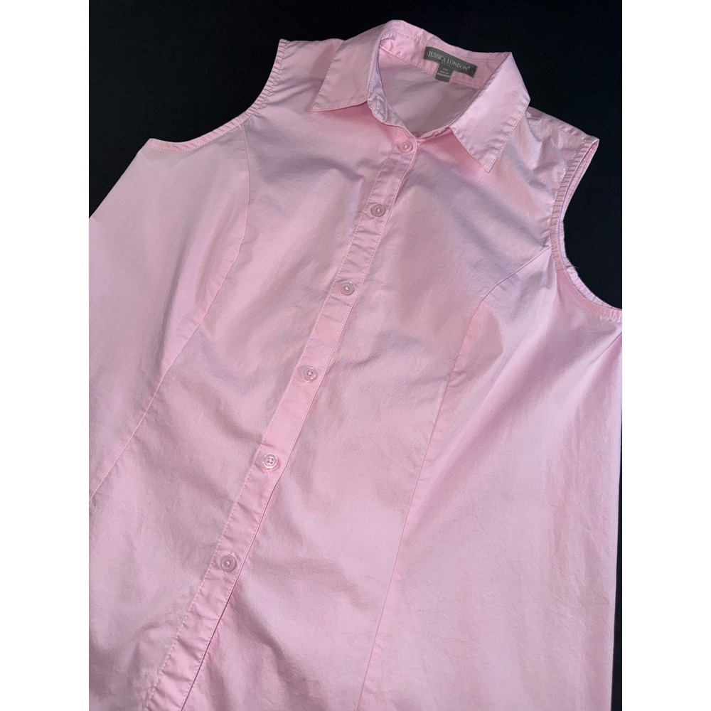 Jessica London Pink Sleeveless Button Down Shirt Plus Size 14W Cotton Blend